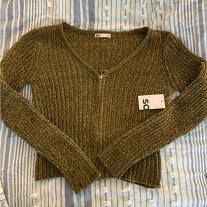 SO Women's V-Neck Sweater in Olive